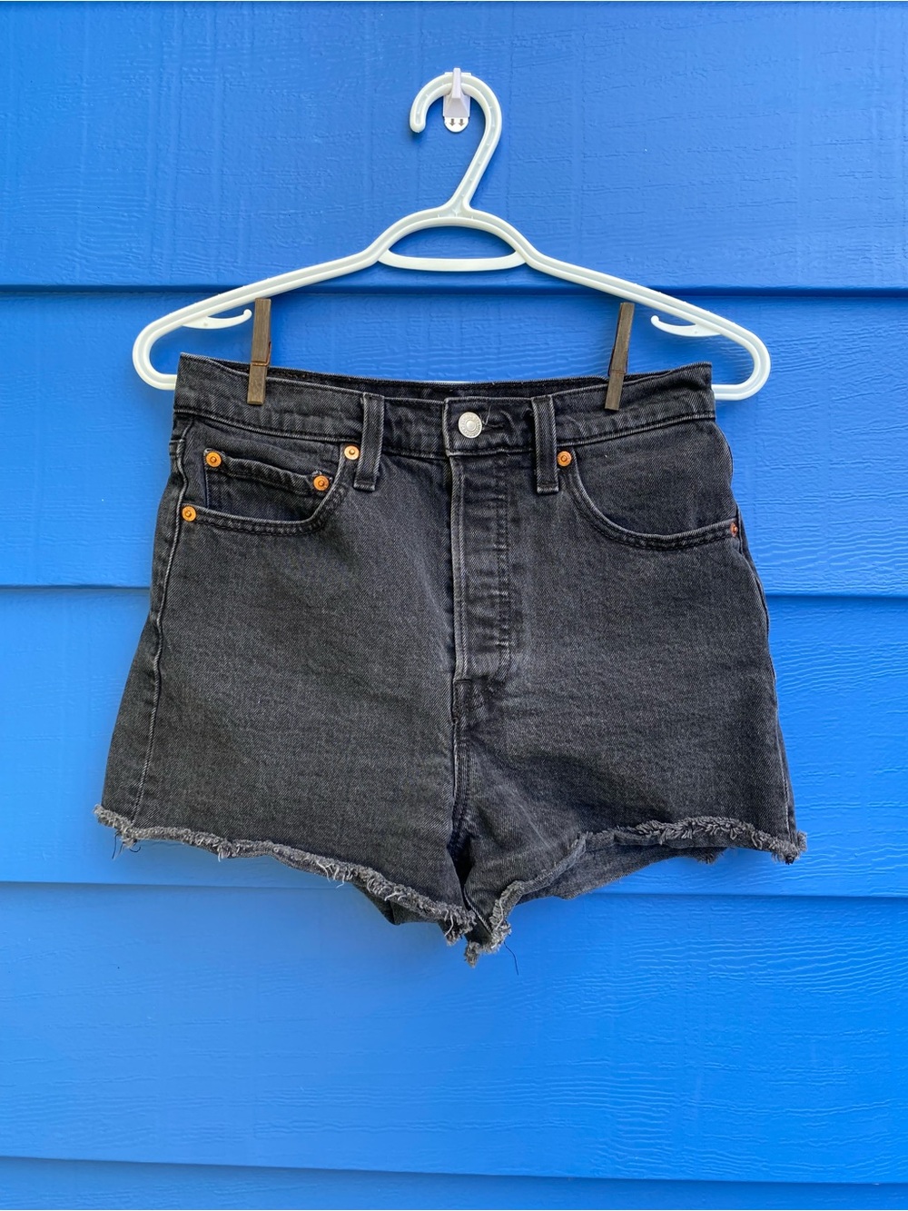 Levi’s Black Denim “Ribcage” High-Rise Shorts